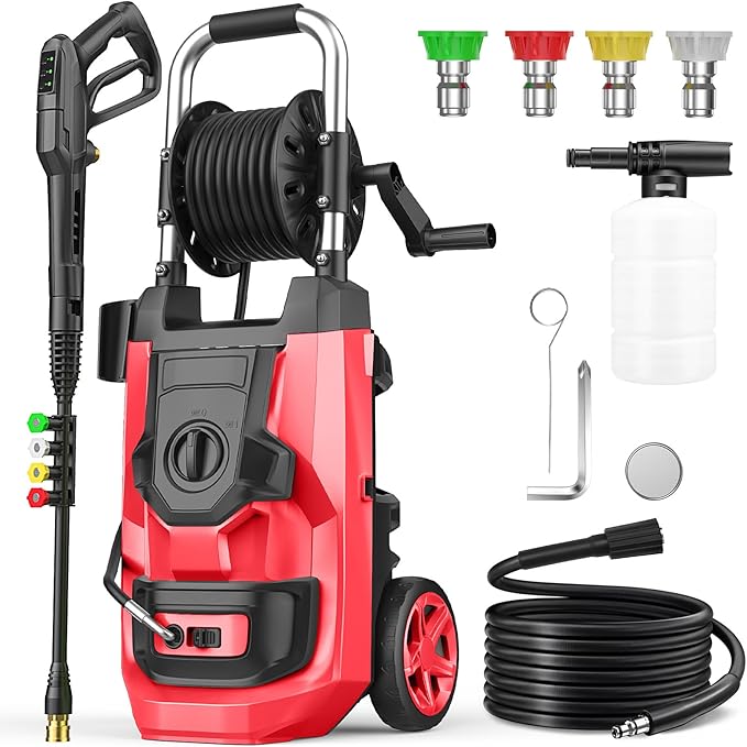 𝟐𝟎𝟐𝟔𝐧𝐞𝐰 Adjustable Press*ure Cle*aner, 4 Nozzles, Foam Cannon for Cars, Patios, Driveways, Red