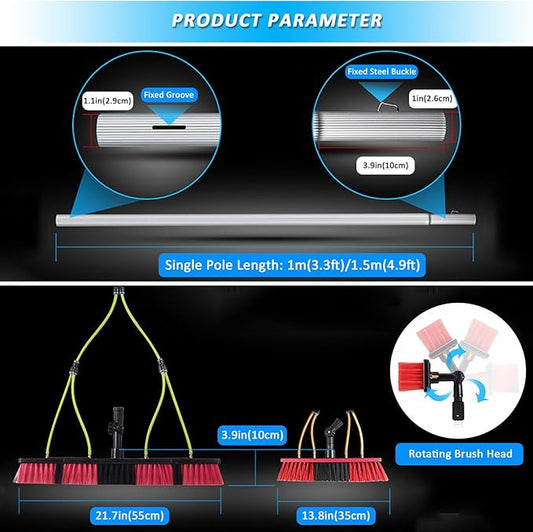 Window cleaning pole 3~12m extendable window cleaning kit window cleaning pole steel buckle fixing, easy to install,with 20m water supply hose 50cm water hole large brush head Roof Cleaning Tools