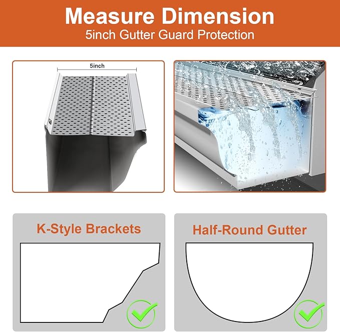 5 inch Gutter Guard, 52 Pack-208ft, Aluminum Mesh Leaf Guards, DIY Leaf Filter Gutter Protection Cover, Raptor Gutter Guard Cleaning Tools for Downspout, Roof, with Screws