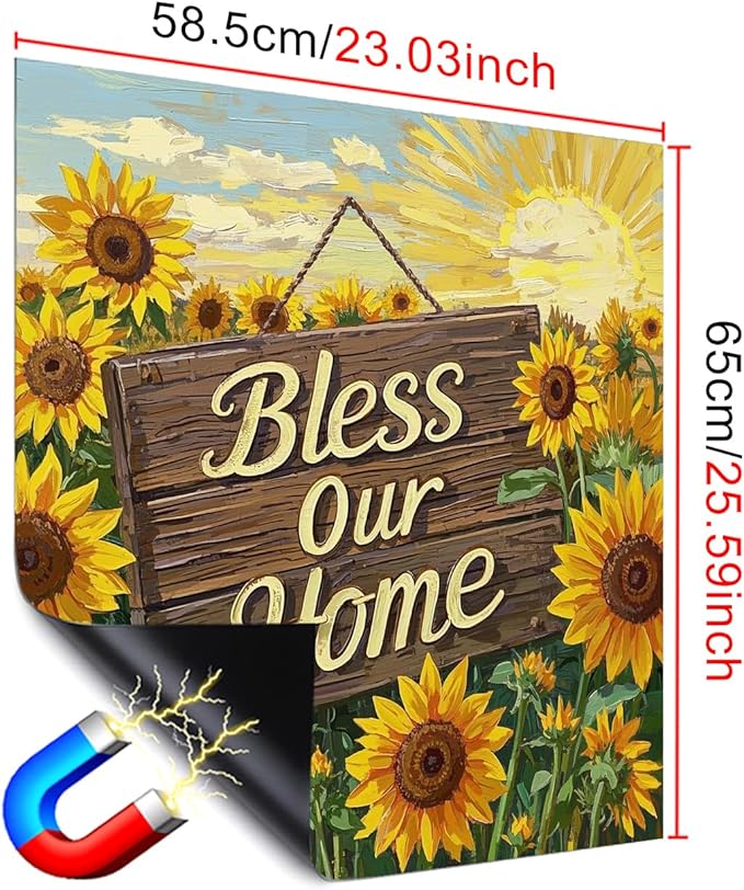 Dishwasher Magnet Cover 23x26 in Rustic Sunflower Field with Bless Our Home Wooden Sign Dishwasher Cover for Kitchen Appliance Decoration Front Panel Sticker Skin Panel Home Decor Decal
