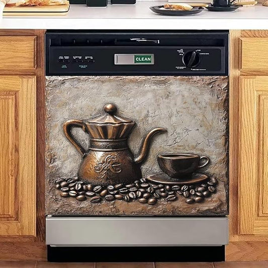 Retro Coffee Magnetic Dishwasher Cover for Kitchen Decorative, Coffee Lover Dishwasher Refrigerator Magnets Decor, Dish Washer Magnet Covers for The Front 23" x 17"