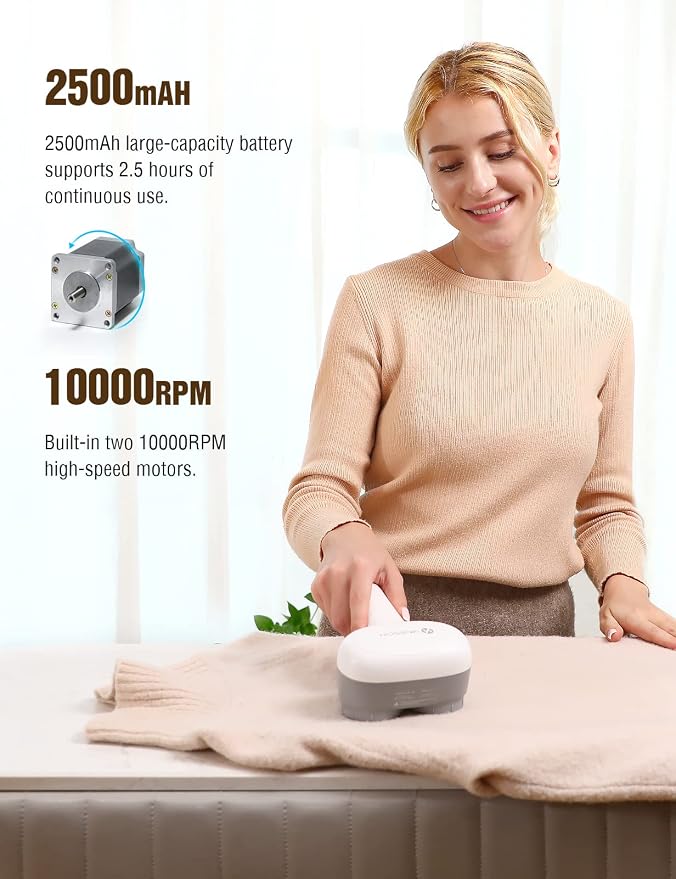 VASSON Fabric Shaver, Sweater Depiller & Pilling Remover | Dual-Head Design for 2X Faster Pilling Removal on Sweaters & Couches - Image 3