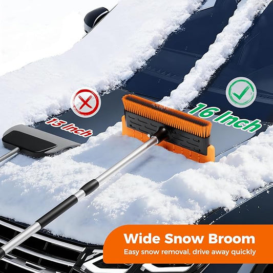 Year-Round Roof Rakes for Snow, Leaves & Moss – 16” No-Scratch Foam Blade & Roof Brush, Snow Rake, Solar Panels, RVs & Cars, C-Shaped Push/Pull Roof Snow Removal Tool (Pole Not Included)