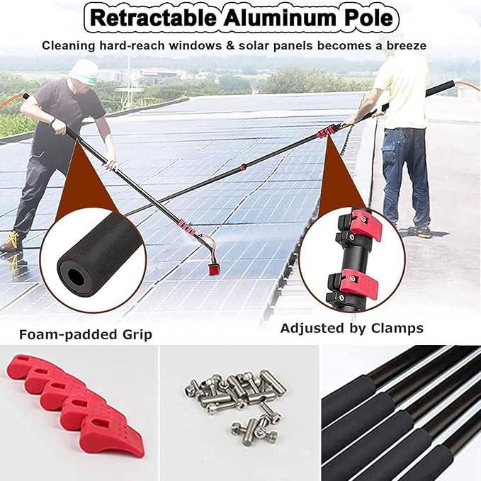 Window Cleaning Telescopic Pole, Window Cleaning Pole Water Fed Pole Kit for Cleaner Conservatory Roof Photovoltaic Panel Cleaning Extendable Solar Panel Roof Cleaning Tools,30cmBrush-6mRod