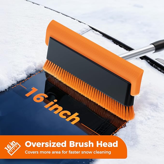 Year-Round Roof Rakes for Snow, Leaves & Moss – 16” No-Scratch Foam Blade & Roof Brush, Snow Rake, Solar Panels, RVs & Cars, C-Shaped Push/Pull Roof Snow Removal Tool (Pole Not Included)