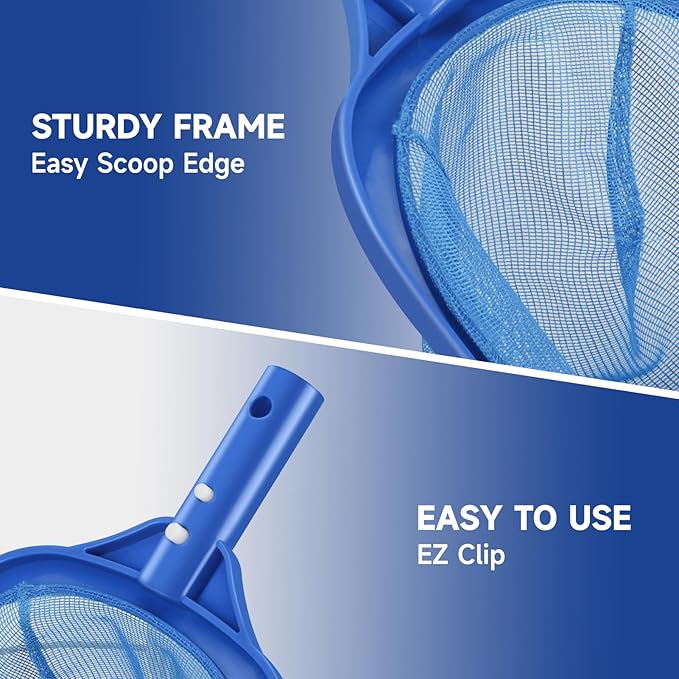 Pool Cleaning Kit, 16'' Pool Brush Head & Pool Skimmer Net with 60" Pole, Pool Net Skimmer & Pool Brush with Pole, Pool Net & Pool Brushes for Cleaning Pool Walls with Pole