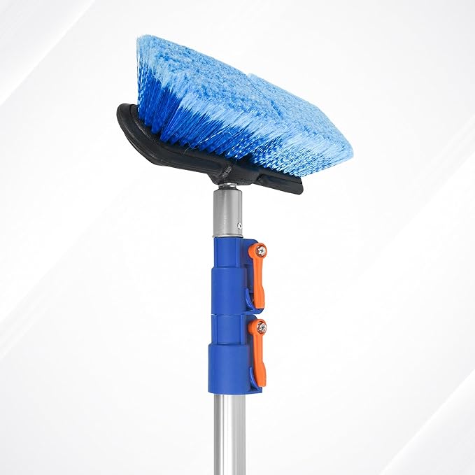30 FT Exterior House Cleaning Brush Set with 6-24 Foot Telescoping Extension Pole, Soft Scrub Car Wash Brush, Medium Bristle Cleaning Brush and Window Squeegee & Washer