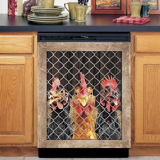 Generic Farm Chicken Coop Dishwasher Face Cover, Magnetic Decorative Country Hen Stickers, Farmhouse Rooster Magnetic Dishwasher Sticker, Fridge Door Cover, 23Wx26H
