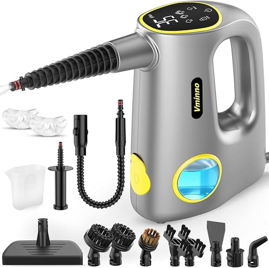 Handheld Pressurized Steam Cleaner for Home - 15s Heat-Up 3-Level Adjustable Steam Cleaner with 14pcs Accessories, Multi-Surface Steamer for Cleaning Car Detailing, Tile, Grout, Chemical-Free(Grey)
