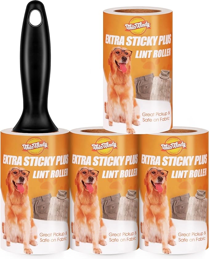 WulaWindy Extra Sticky Lint Rollers for Pet Hair, 240 Sheets, 4-Pack | Extra-sticky lint roller with 240 easy-tear sheets and reusable handle for pet hair, lint and dust on clothes and furniture. by WulaWindy