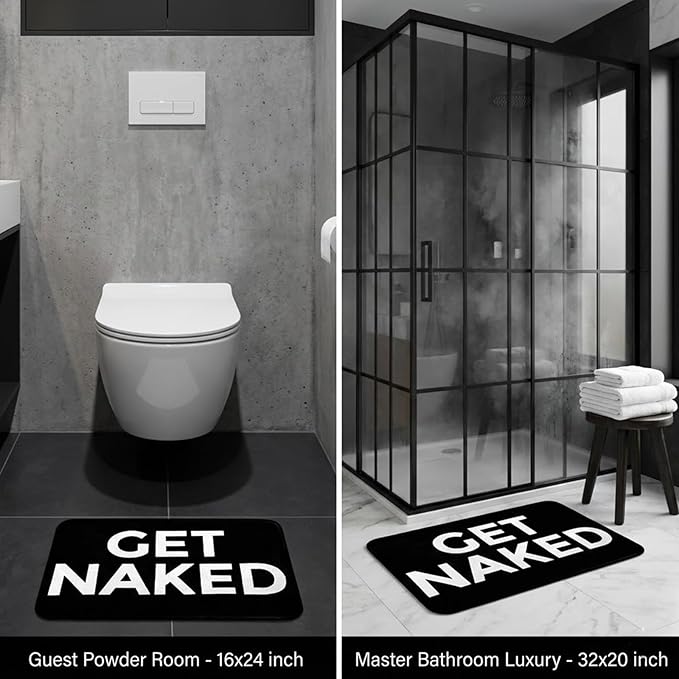 Black Get Naked Memory Foam Bath Mat 16x204 Inch, Funny Bathroom Rugs, Cute Dorm, Apartment Decor, Soft Non Slip Absorbent Mats for Shower, Vanity