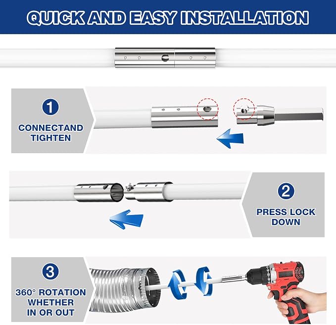 PetOde 42Ft Dryer Vent Cleaner Kit, Flexible Lint Remover | Upgraded Quick-Snap Brush with Drill Attachment for Easy to Use, Deep Clean, Lint Removal, Easy DIY Assembly, Home Essential - Image 4