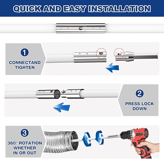 35 Feet Dryer Vent Cleaner Kit, Lint Remover, Upgraded Flexible Quick-Snap Brush with Drill Attachment, Extends Up to 35 FEET for Easy Cleaning, Cleaning Tools Use with/Without a Power Drill