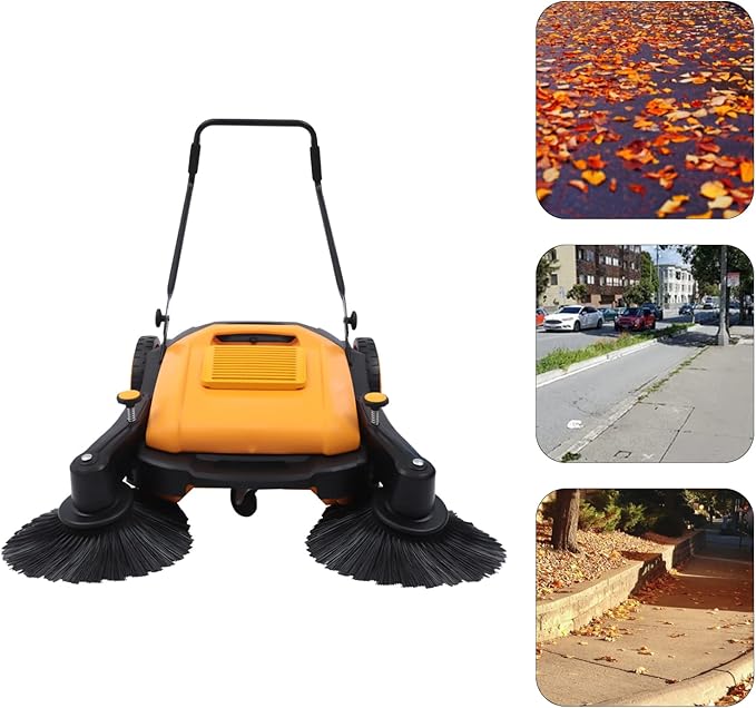 Industrial Floor Sweeper Machine 41" Hand Push Broom Large Area Outdoor Commercial Walk Behind Cleaning Tool With 14.5 Gal Trash Bin for Garage, Driveway, Hotel