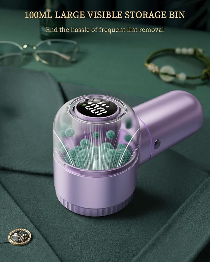 Fabric Shaver with Lint Brush, Large Lint Shaver with Digital Display | 3-Speeds Lint Remover with 6-Leaf Blades, 1200mAh Electric Sweater Shaver to Remove Pilling for Clothes, Furniture - Image 6