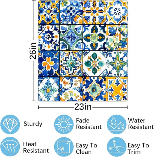 Dishwasher Magnet Cover Troditional Spanish Tile Pattern Reusable Dishwasher Magnetic Cover Sticker Decorative Dish Washer Door Cover Panel for Home Kitcen Appliance