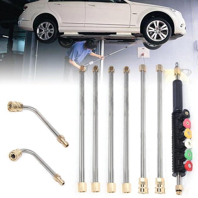 Igh Pressure Washer Wand Extension Set, Replacement Lance, 1/4 Inch Quick Connect, 90°,120° Curved Rod, 4000 Psi Gutter Cleaning Tool Rod, Roof Cleaner Lance W/5 Pcs Nozzle Tips