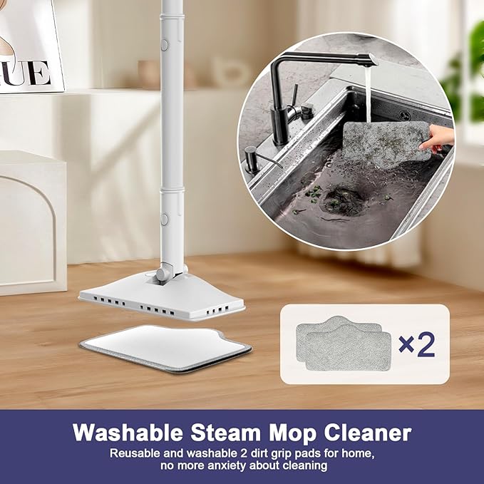 6-in-1 Steam Mop, 1200W Rotated Steam Cleaner for Home, 2 Modes, 400ML Removable Tank, 23FT Power Cord, 2 Pads, Multi-Surface Steamer for Hard Floor, Laminate Floor, Tiles Cleaning (Stone White)