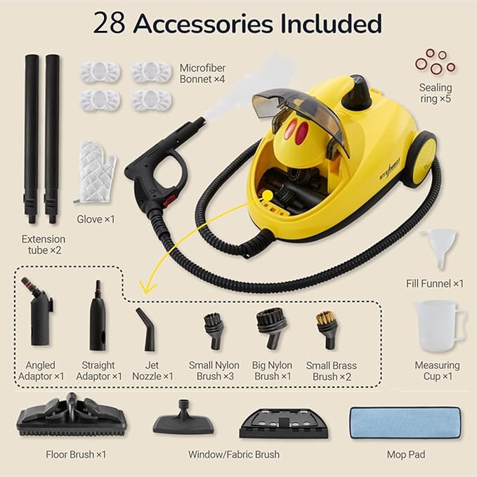 Heavy Duty Steam Cleaner with 2L Large Water Tank, 28-in-1 Multipurpose steam cleaner for home, High Temperature Deep Cleaning for Grout, Floor, Tile, Oven, Car, Window&Kitchen，no chemical
