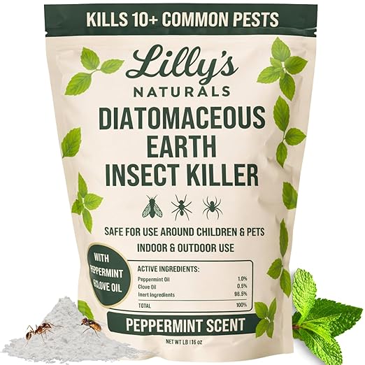 Diatomaceous Earth Food Grade with Peppermint Oil Crawling Insect Killer | Indoor Pest Control Powder for Bed Bug, Roach, Ant, Fleas | Lilly's naturals, 1 lb