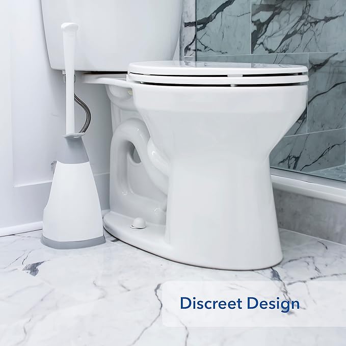 Unger EZ Plunger with No-Drip Carrying Caddy, Tight Seal Toilet Bowl Tool with Portable Holder, Discreet Bathroom Cleaning Supplies, Declogger with Cover, Accordion Shape for Less Splash Back