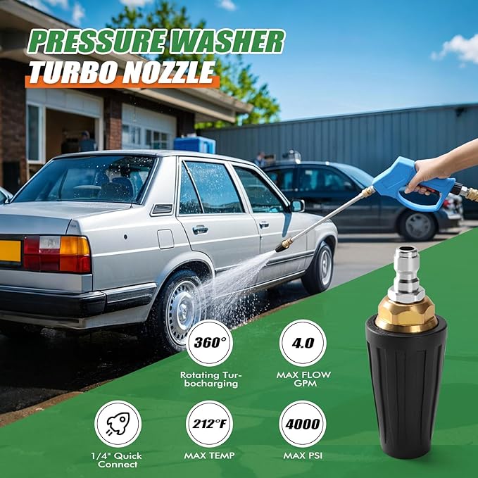 120" Gutter Cleaning Tools From the Ground, Pressure Washer Extension Wand with 5 Power Washer Nozzle Tips Max 4000 PSI 360° Rotating Spray Turbo Nozzle Pressure Washer