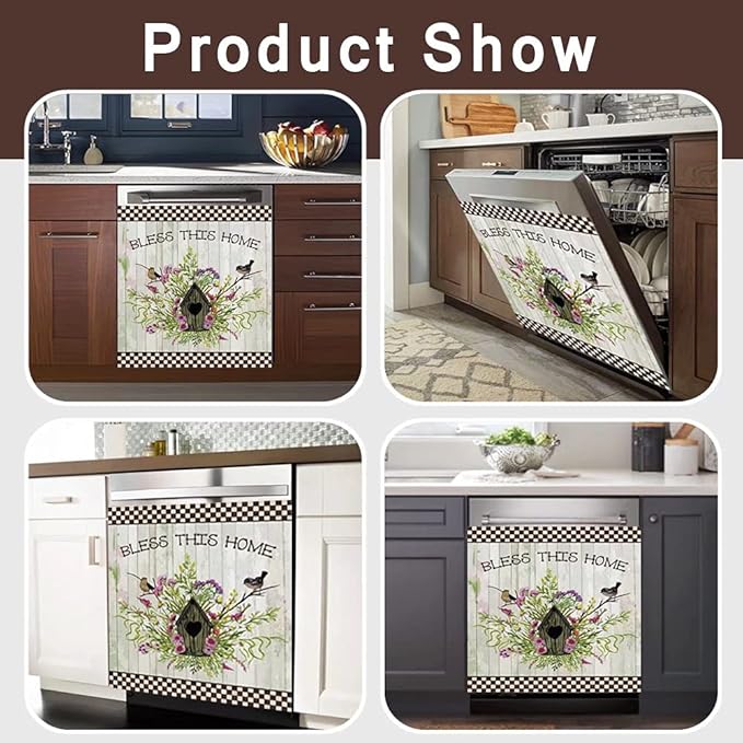 Wowfeel Bird Dishwasher Sticker Decal, Floral with Birds, White & Brown, PVC & PET Film, Rustic Functional, Reusable, Indoor Use, Home & Kitchen