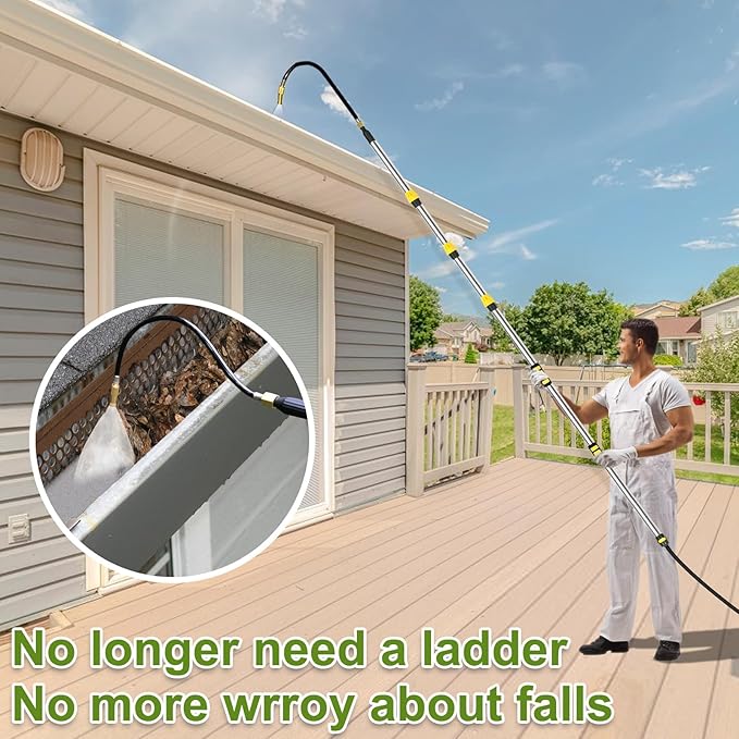 Buyplus 16FT Telescopic Gutter Cleaning Tools from the Ground, Long Reach Gutter Cleaner Wand with Hose Attachment, Rain Gutter Cleaner Tool with Extension Pole for 2nd Story House