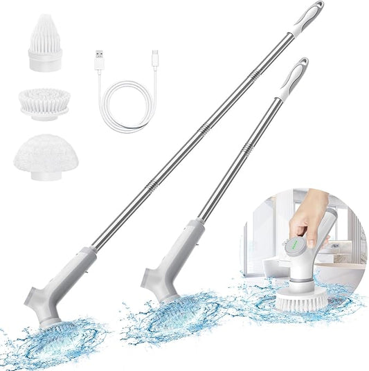 VEWIOR Electric Spin Scrubber, Cordless Cleaning Brush with 3 Adjustable Angle 2 Speeds 3 Replaceable Brush Heads, Electric Cleaning Brush for Floor Bathroom Tub Tile Kitchen Window