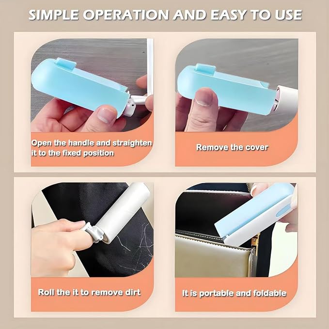 Mini Travel Lint Roller with 300 Sticky Sheets, Compact Portable Pet Hair Remover with Cover for Clothes, Travel, Small Foldable Lint Roller for Purse Car Bag Essentials (Black and Blue) - Image 5