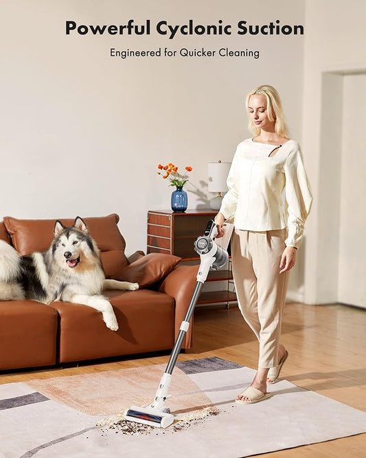 Trucozie Cordless Vacuum Cleaner, 8-in-1 Lightweight Stick Vacuum with 45mins Runtime, Powerful Suction, Vacuum Cleaners for Home, Hardwood Floors, Carpet, Pet Hair, White