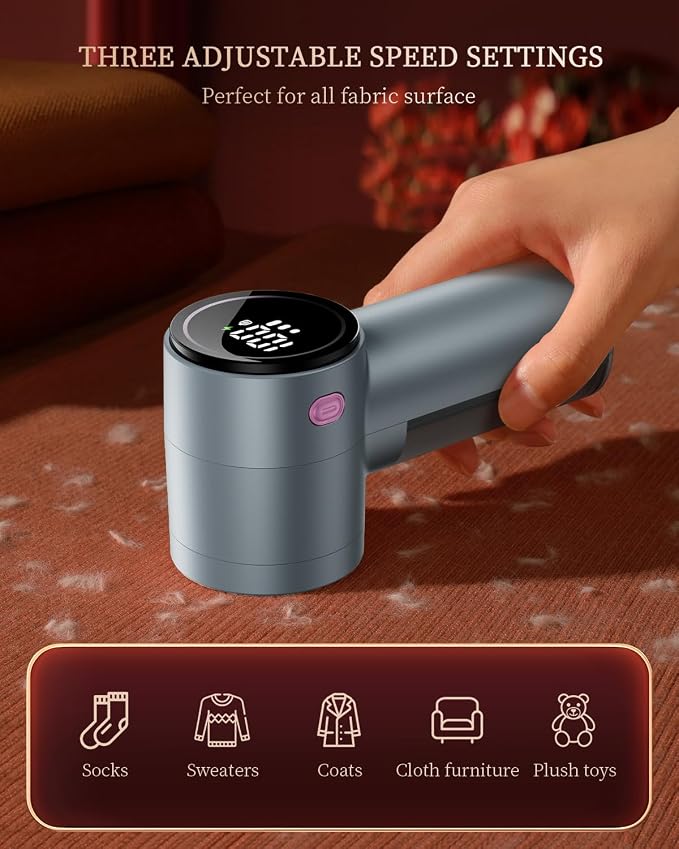Fabric Shaver, Rechargeable Lint Shaver with Digital Display, 3-Speeds Sweater Shaver with 6-Leaf Blades, Electric Portable Lint Remover to Remove Pilling for Clothes, Furniture, Couch, Blanket - Image 2