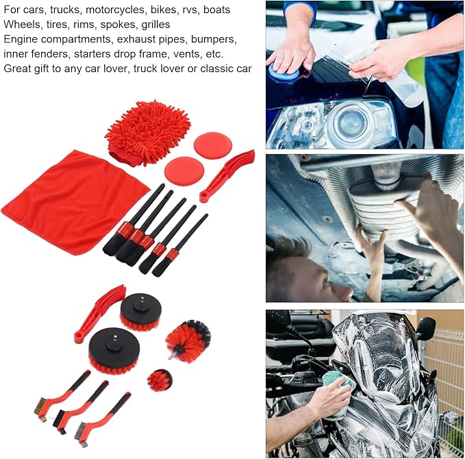 Car Cleaning Tools Kit with Detailing Brush for Cleaning Wheels Dashboard Interior Exterior Air Vents Car Seats Windows