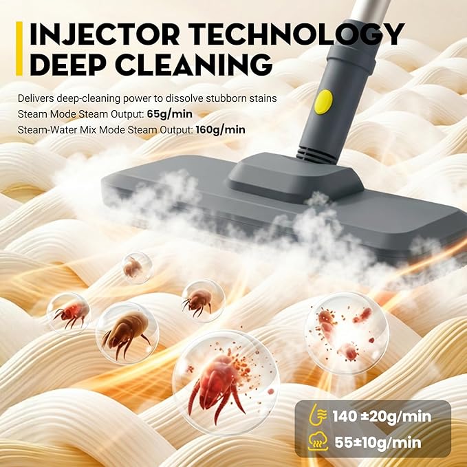 Steam Cleaner, Chemical-Free High-Pressure Commercial Steamer Cleaner with Unlimited Steam Injection, Fast Heat-Up, 2.2L Capacity, 14 Accessories for Floors, Grout, Upholstery (gray)
