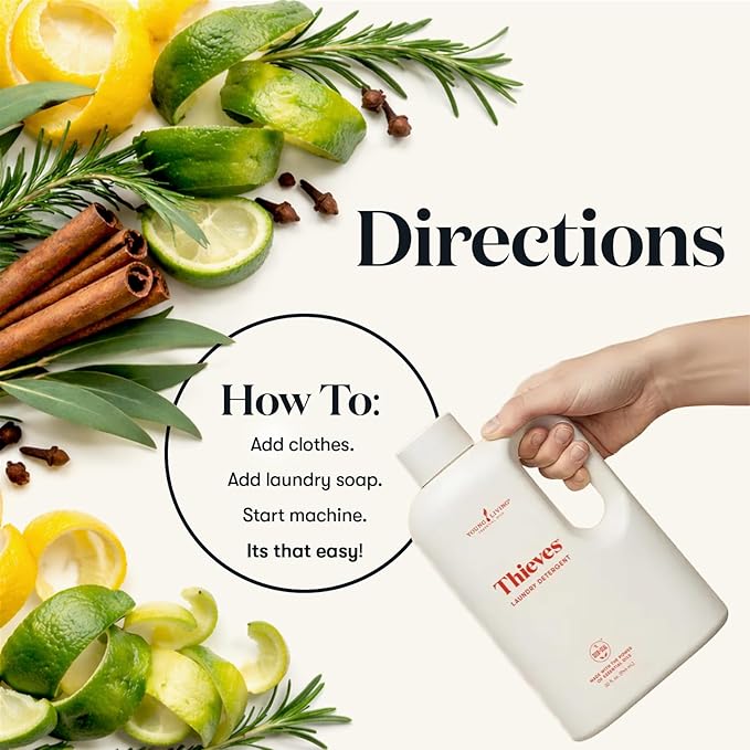 Young Living Thieves Laundry Detergent, Concentrated Plant-Based Formula with Enzymes, Fresh Citrus Scent, For HE and Standard Washers, 32 fl oz - 2 Pack