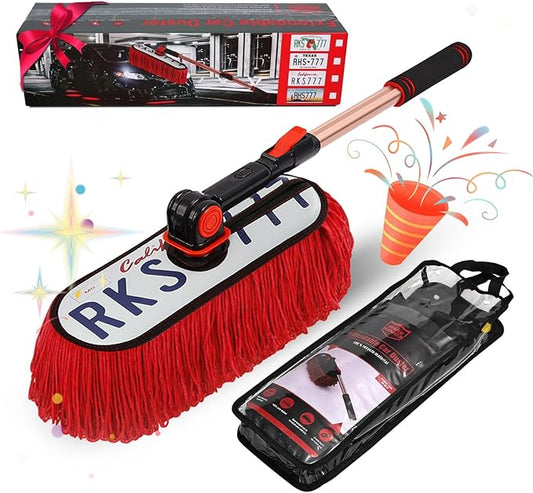 Car Duster Exterior Scratch Free Extendable Handle, Car Brush Kit for Truck,SUV,RV and Motorcycle,Duster for Cleaning，No Lint（CA Designer License Plate）