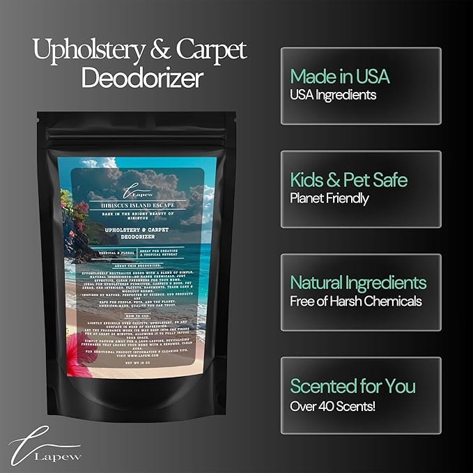 Lapew Hibiscus Island Escape Scented Cleaning Bundle | Carpet Deodorizer Powder (16 oz) & Mop Soap Concentrate (36 oz) | Pet-Friendly Odor Eliminator