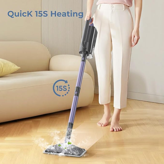 Steam Mop, Steam Cleaner with 400ML Water Tank, 2 Washable Pads, 23FT Power Cable floor steamer, Detachable Steam Mops for sealed Hard Floors, Marble, Stone, Hardwood(Lilac)