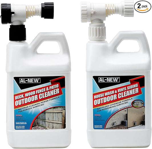 AL-NEW Outdoor Cleaner Combo Pack of 2 | Versatile Outdoor Cleaner Perfect For Use On Vinyl Siding, Composite Decking, Wood Fences, Outdoor Patios, Gutters, & More (Outdoor Cleaner Hose-End Combo Pack)