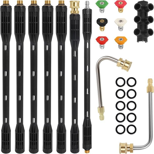 Upgraded Pressure Washer Extension Wand,Up to 115in,4000 PSI Gutter Cleaner Attachment with 6 Tips,1/4"Quick Connect, Leak-Resistant Ring