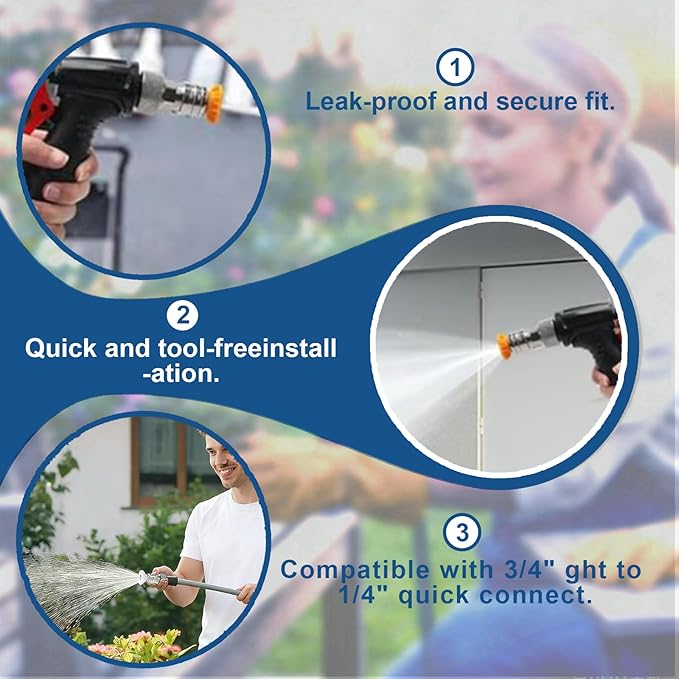 Garden Hose to Pressure Washer Adapter, 3/4” GHT to 1/4” Quick Connect with 5 Multiple Degrees Nozzle, Garden Hose Pressure Washer Attachment for Car Wash or Watering the Flowers