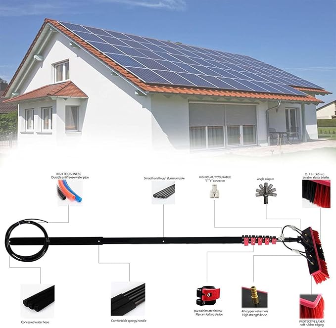 12ft-36ft Telescopic Window Cleaning Pole with Water Fed Brush - Extendable Cleaner for Conservatory Roofs High Reach Window Cleaning Equipment Professional Cleaning Tool