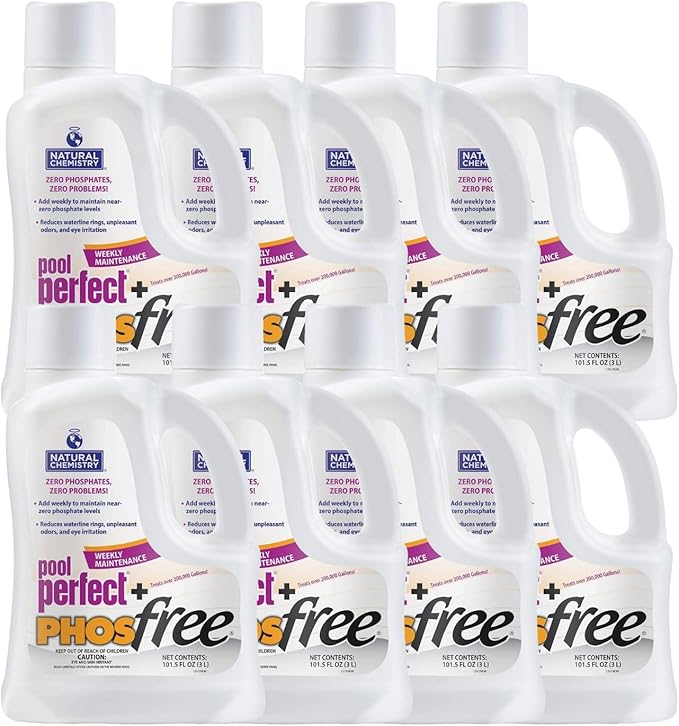 Natural Chemistry Pool Perfect + Phosfree, 3 L, 8 Pack, Phosphate Remover, Reduces Waterline Rings, Unpleasant Odors & Eye Irritation