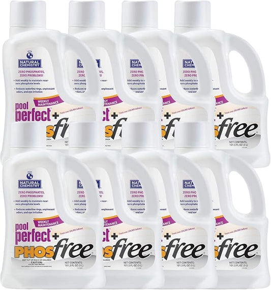 Natural Chemistry Pool Perfect + Phosfree, 3 L, 8 Pack, Phosphate Remover, Reduces Waterline Rings, Unpleasant Odors & Eye Irritation