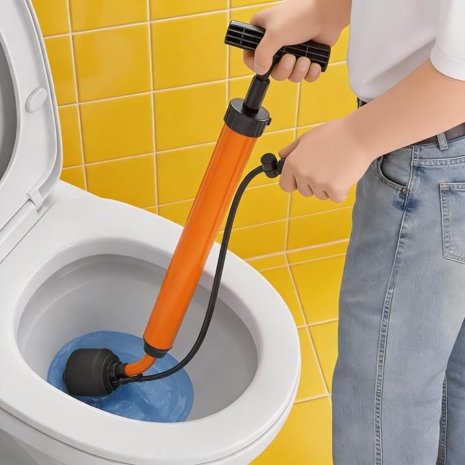 Manual Drain Unclogger with Adaptive Inflatable Plug, Fits NPS1.5~4.5" Pipes for Toilet/Sink/Bathtub, No Extra Accessories, Hand Pump Pressure & Washable, Lightweight Toilet Plunger & Drain Auger Tool