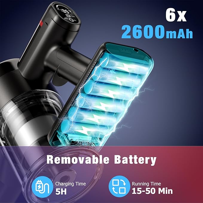 Cordless Vacuum Cleaner, 450W 40Kpa Stick Vacuum with Powerful Suction, 50Mins Vacuum Cleaners for Home, Anti-Tangle Brush, 8 in 1 Lightweight Vacuum for Hard Wood Floor Carpet Pet Hair