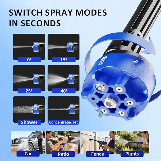 Portable Handheld Cleaning Tool, Lightweight Compact Spray Tool with 6-in-1 Nozzle for Car Patio Window Garden Outdoor Use and Daily Home Maintenance (Blue with Tool Box Storage)