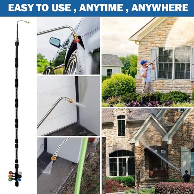 Selkie Pressure Washer Extension Wand - Upgrade Black Power Washer Lance with Spray Nozzle Tips,30°,90°,120° Curved Rod, 1/4’’Quick Connect, Replacement for Anti-Leaked Ring 4000 PSI