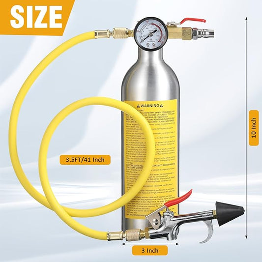 AC Flush Kit Air Conditioner System Flush Canister Kit AC Drain Line Cleaner Tool Air Conditioning Pipeline Cleaning Tool Set with Gauge, Air Fittings and Hose for Car Air Conditioner Pipe
