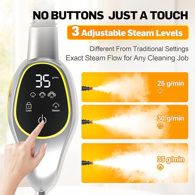 Handheld Pressurized Steam Cleaner for Home - 15s Heat-Up 3-Level Adjustable Steam Cleaner with 14pcs Accessories, Multi-Surface Steamer for Cleaning Car Detailing, Tile, Grout, Chemical-Free(Grey)